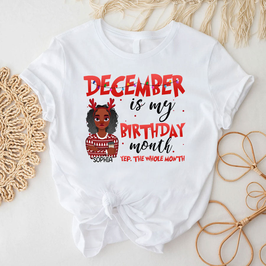 December Birthday Shirt, Custom Birthday Shirt, Queen Was Born In December, December Birthday Gifts For Afro Woman, December Birthday Gifts