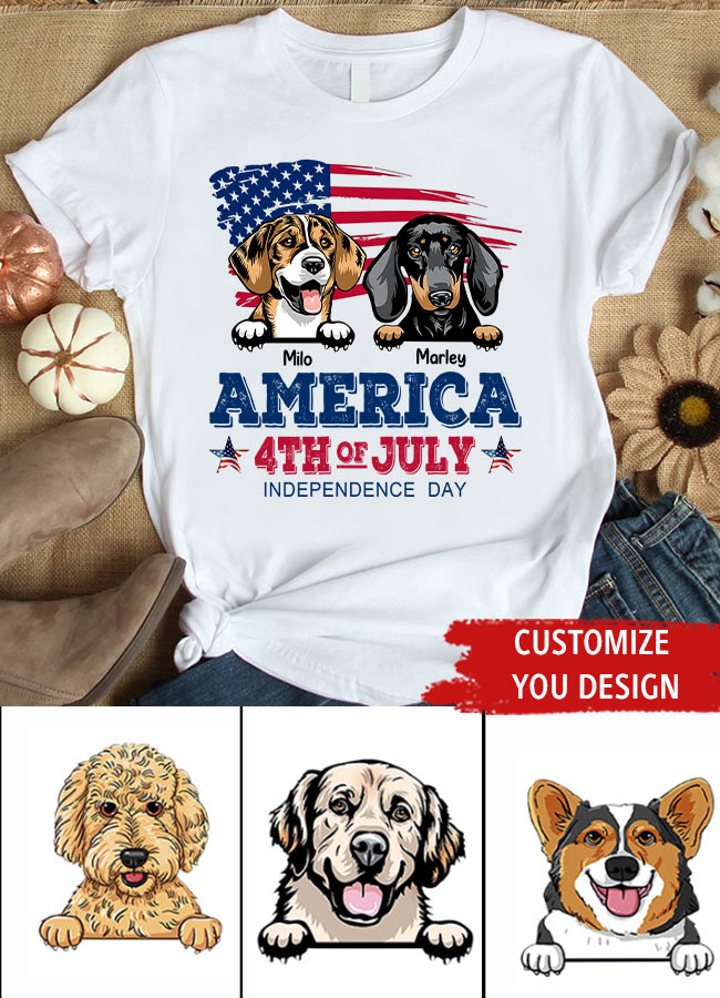 America 4th Of July, Personalized Gift for Dog Lovers, Dog Dad, Dog Mom - Independence Day With Dogs Personalized Shirt, Personalized Gift for Dog Lovers, Dog Dad, Dog Mom
