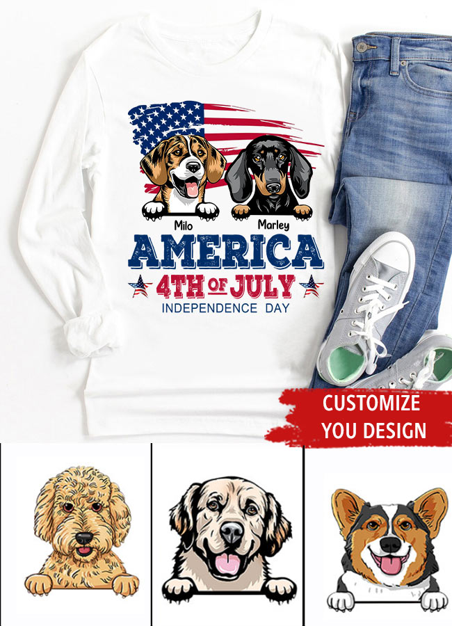 America 4th Of July, Personalized Gift for Dog Lovers, Dog Dad, Dog Mom - Independence Day With Dogs Personalized Shirt, Personalized Gift for Dog Lovers, Dog Dad, Dog Mom