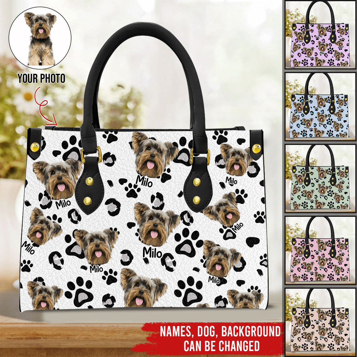 (Photo Inserted) Lovely Upload Pet Image - Personalized Leather Bag, Dog lover