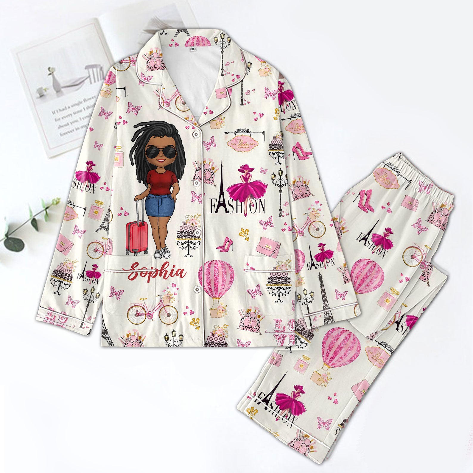 Personalized Women's Pajama Set, Gift For Travel Lovers
