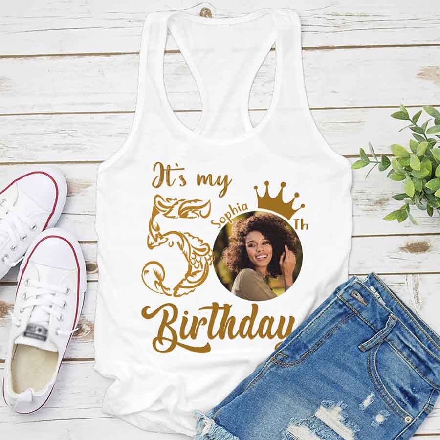 50th Birthday Unique T Shirt For Woman, Custom Birthday Shirt, Her Gifts For 50 Years Old, Custom Picture Tee, Personalized Birthday Shirt-YPT-HCT