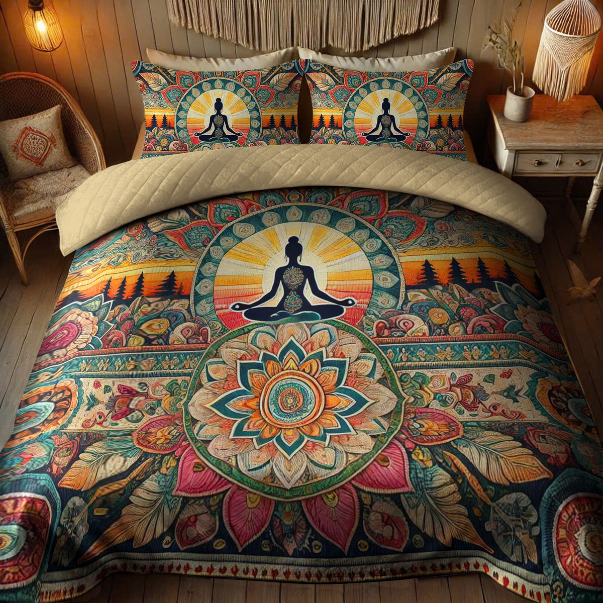 Boho Bliss 3-Piece Quilted Bedding Set Hippie YPT HMT 53252