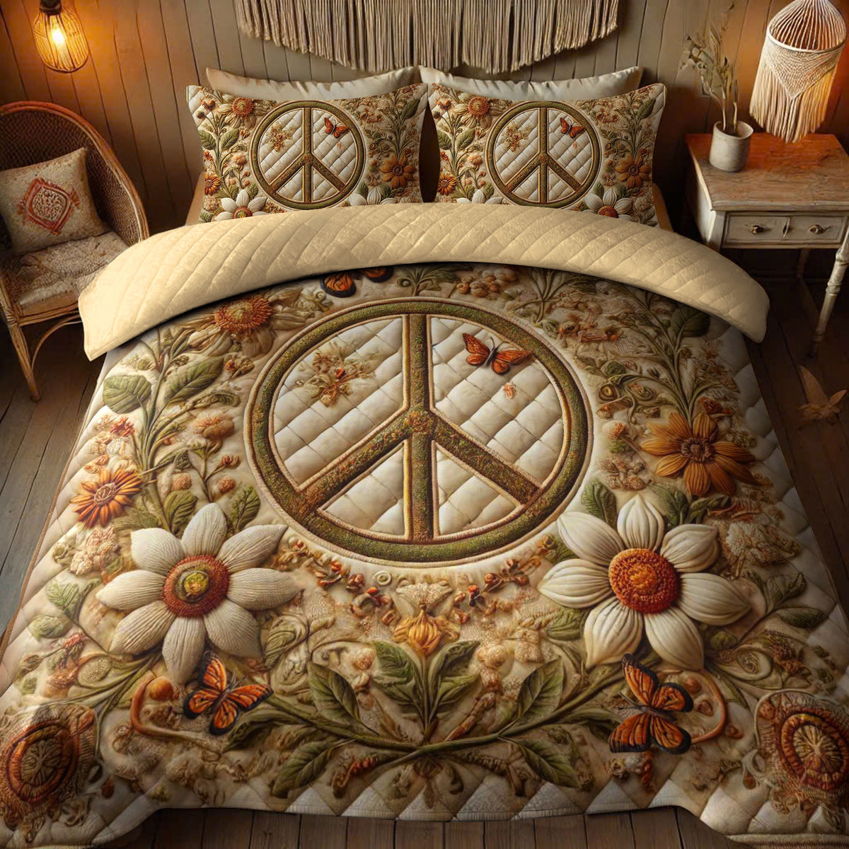 Boho Bliss 3-Piece Quilted Bedding Set Hippie YPT HMT 63257
