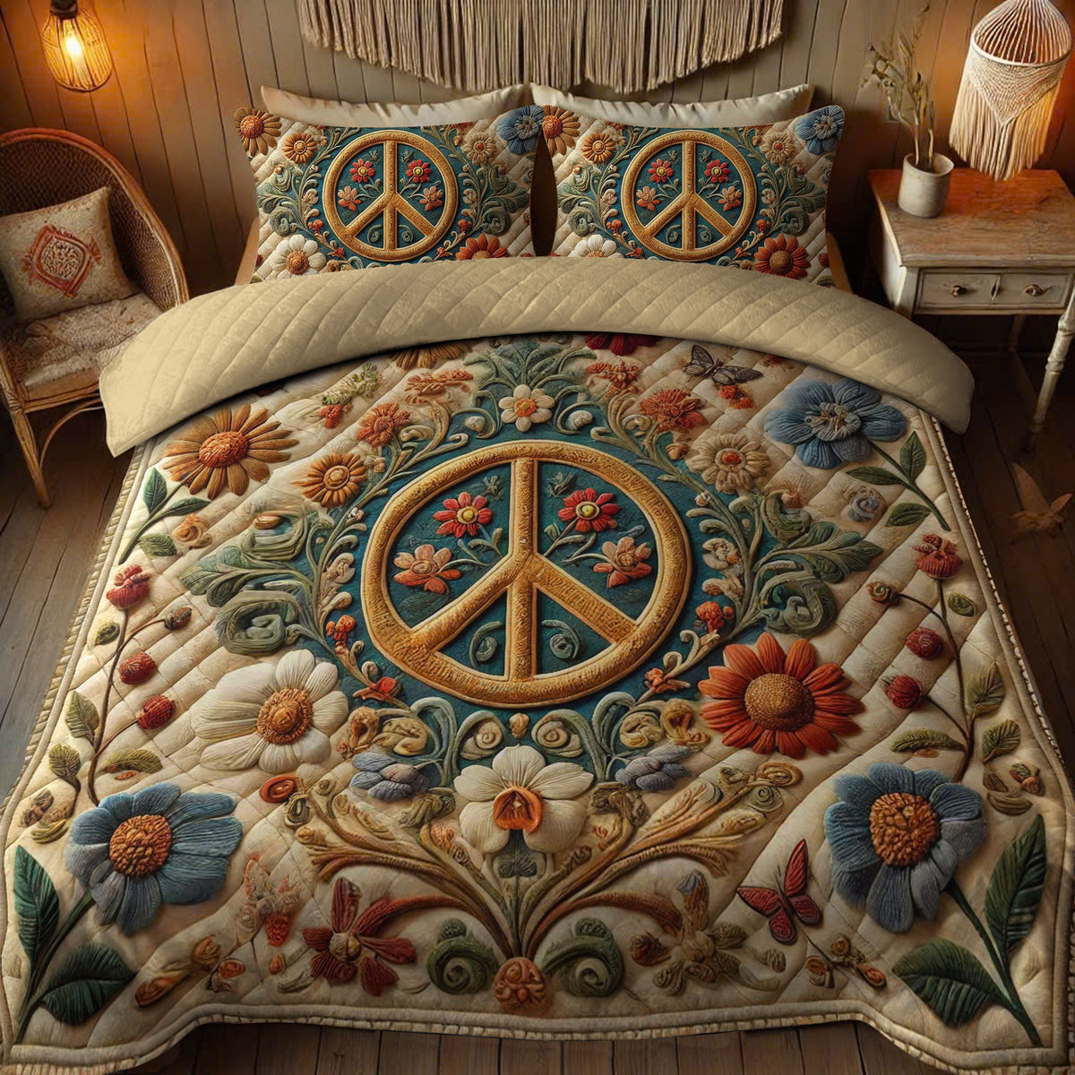 Boho Bliss 3-Piece Quilted Bedding Set Hippie YPT HMT 33251
