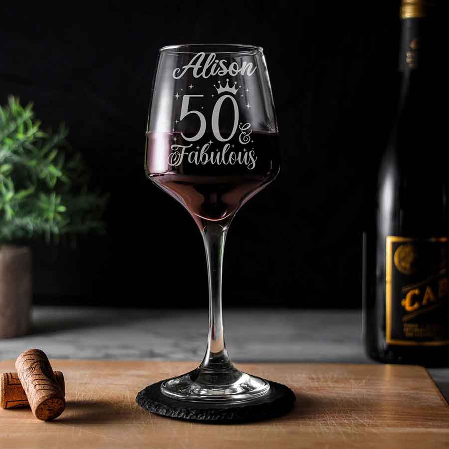 50 and Fabulous Engraved Wine Glass –50th Birthday Glass – Gifts for 50 Year Old – 50th Birthday Red White Rose Wine Glass-YPT-ALK
