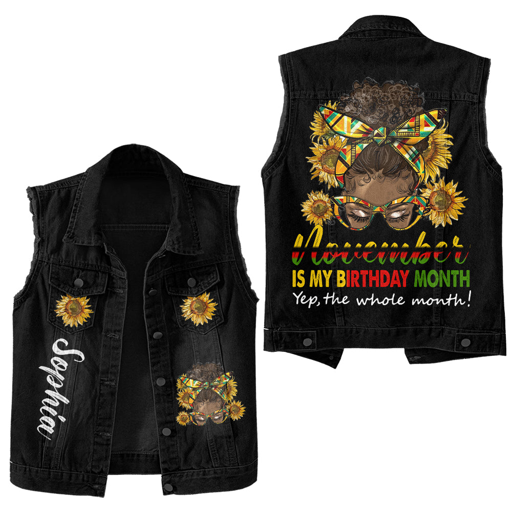 Premium Log Denim Vest - November Birthday Gifts, Custom Birthday Gift, Queens Are Born In November