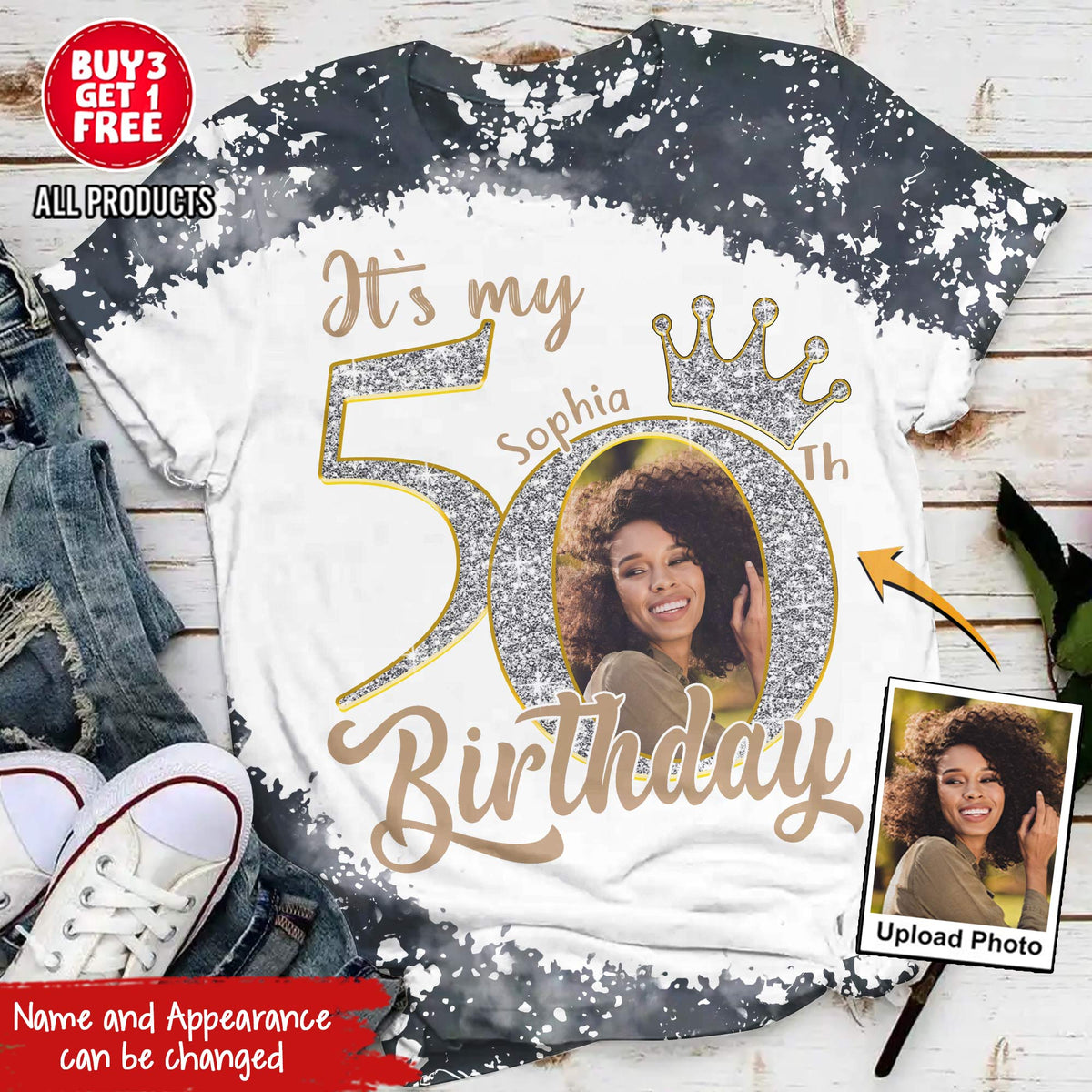 Custom Face Photo 50&#39;s Birthday Shirt, 50th Birthday Unique T Shirt For Woman, Custom Birthday Shirt, Her Gifts For 50 Years Old, Custom Picture Tee, Personalized Birthday Shirt-YPT-HCT