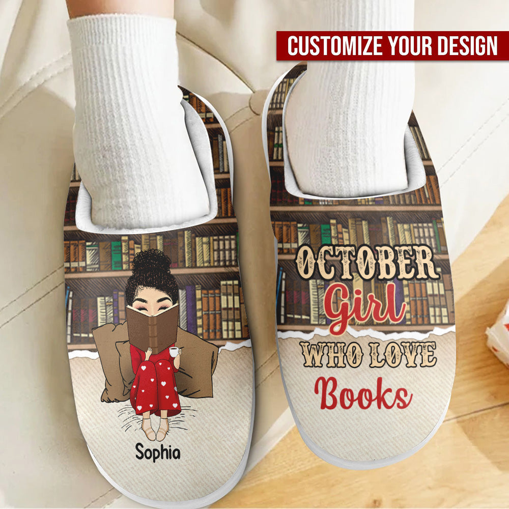 Personalized Slippers, Custom Birthday Gifts For October Girls, October Birthday Gifts For Book Lovers