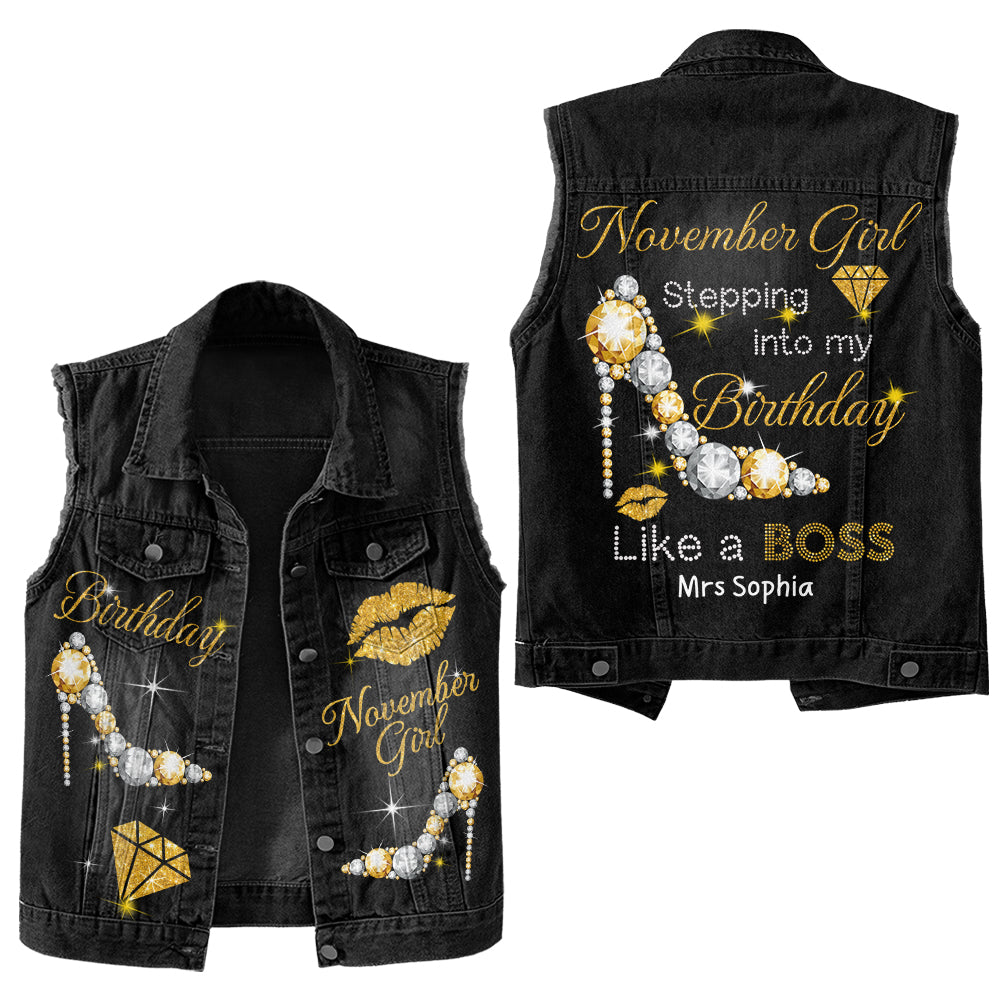 Premium Log Denim Vest - November Birthday Gifts, Custom Birthday Gift, Queens Are Born In November