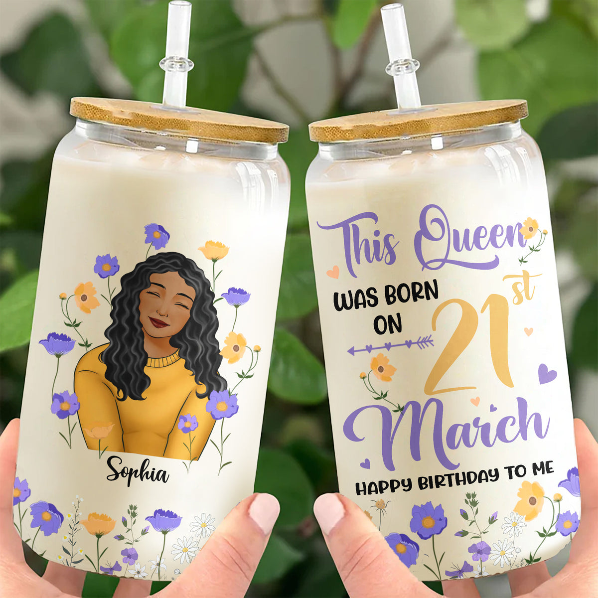Personalized Clear Glass Can For March Queens, March Birthday Gift Ideas