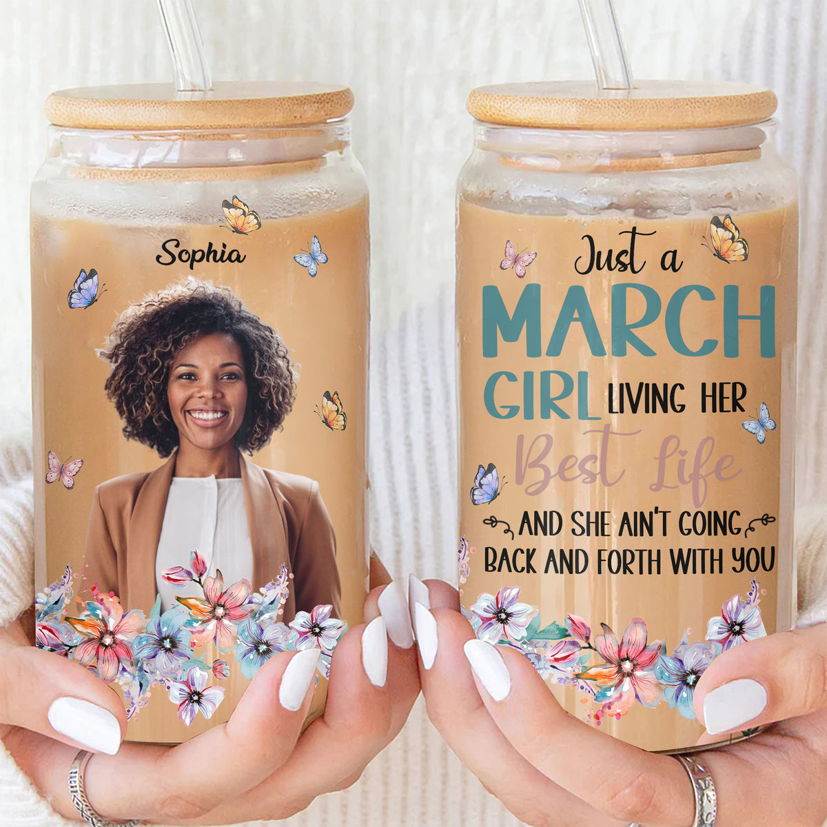 Personalized Clear Glass Can For March Queens, March Birthday Gift Ideas