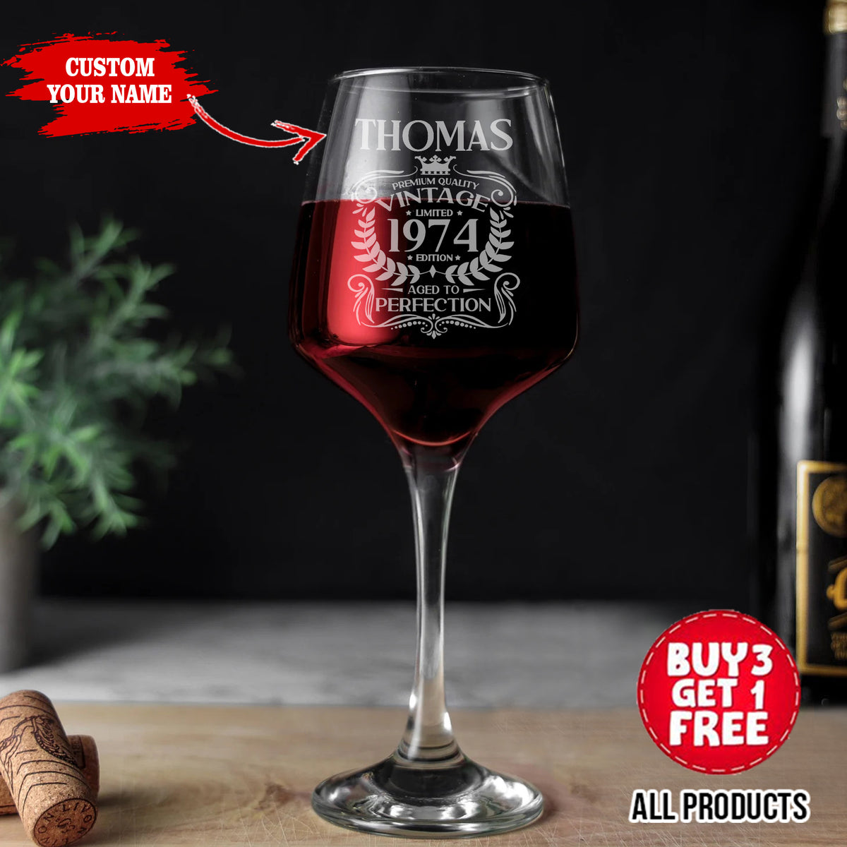 Vintage 1974 Engraved Wine Glass - 50th Birthday Aged to Perfection - Gifts for 50 Year Old – 50th Birthday Red White Rose Wine Glass-YPT-HMT