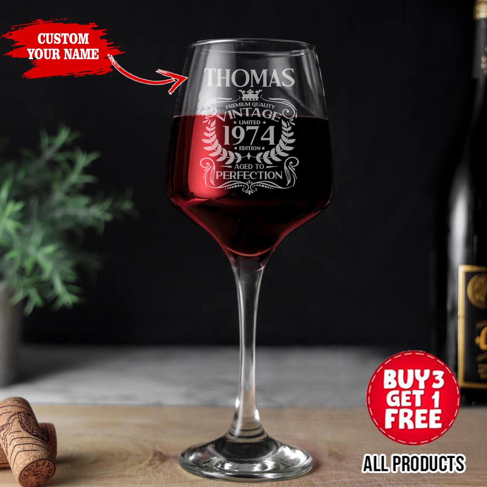 Vintage 1974 Engraved Wine Glass - 50th Birthday Aged to Perfection - Gifts for 50 Year Old – 50th Birthday Red White Rose Wine Glass-YPT-HMT