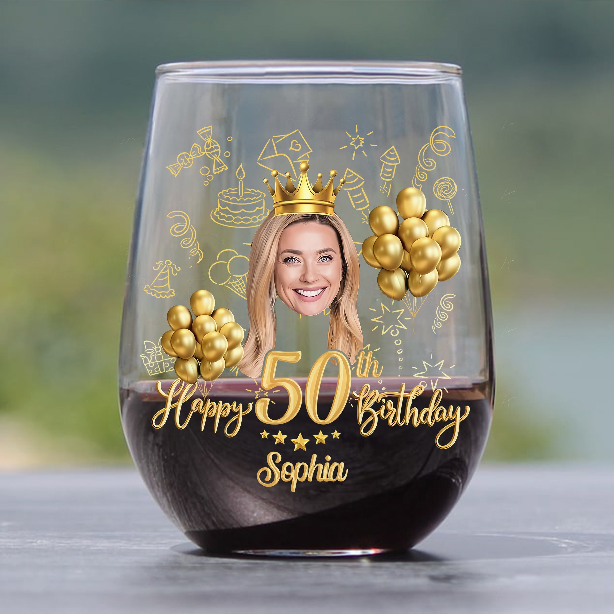 Custom picture plastic wine glass, 50th birthday shatterproof party favors, Customizable picture birthday wine glass, 50th birthday gift-YPT-HMT