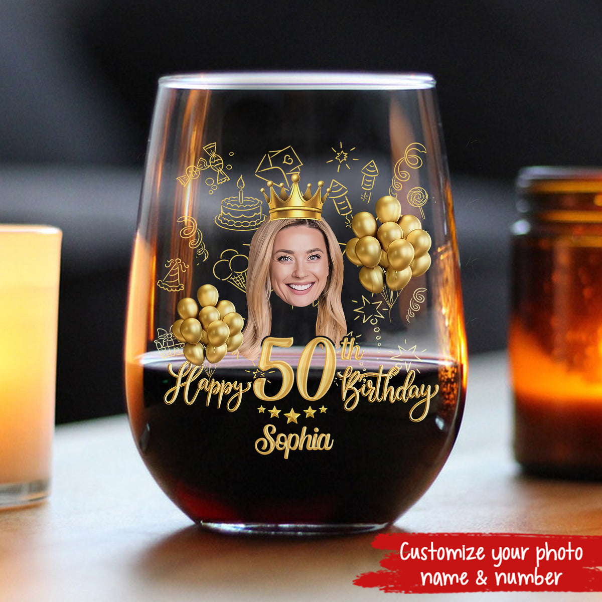 Custom picture plastic wine glass, 50th birthday shatterproof party favors, Customizable picture birthday wine glass, 50th birthday gift-YPT-HMT