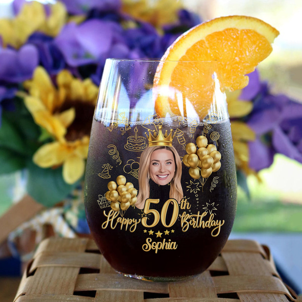 Custom picture plastic wine glass, 50th birthday shatterproof party favors, Customizable picture birthday wine glass, 50th birthday gift-YPT-HMT