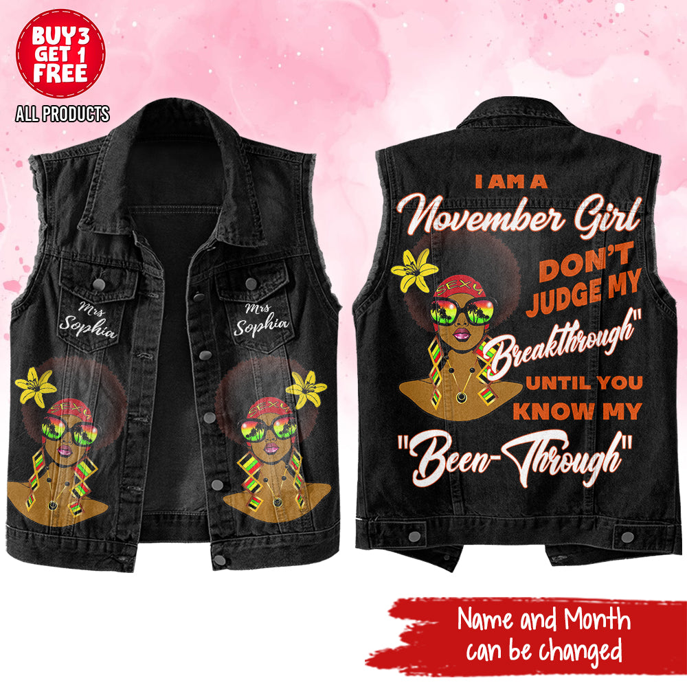 Premium Log Denim Vest - November Birthday Gifts, Custom Birthday Gift, Queens Are Born In November