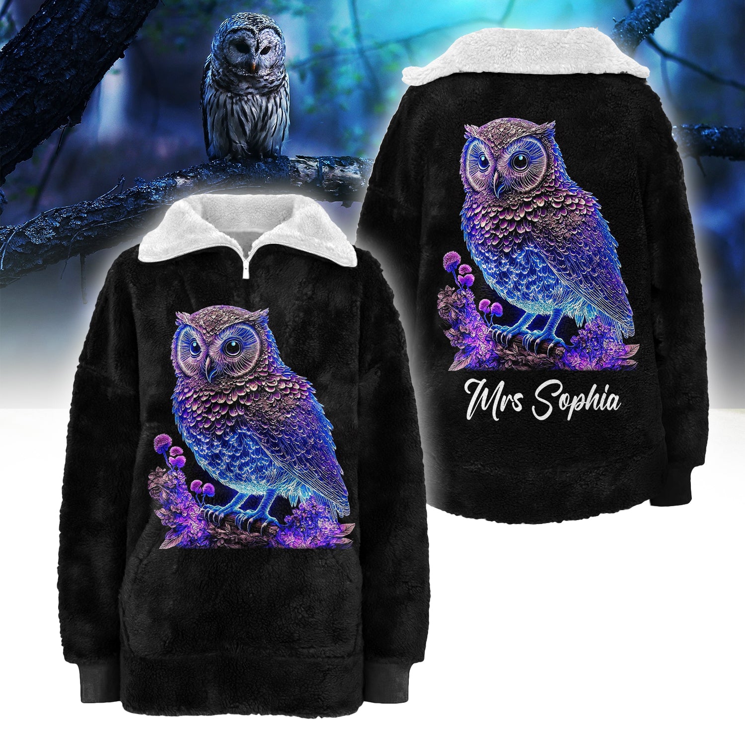 Borg Fleece Sweatshirt - Personalized Gift For Owl Lovers