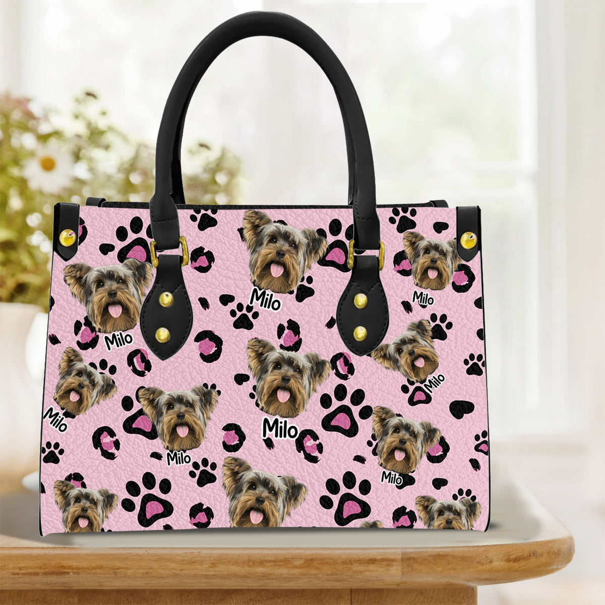 (Photo Inserted) Lovely Upload Pet Image - Personalized Leather Bag, Dog lover