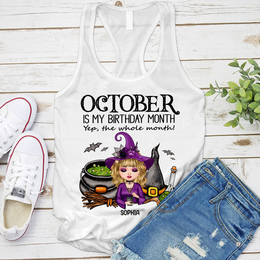 Custom October Birthday Shirt For Woman, Queens Are Born In October Gifts, Halloween Shirt