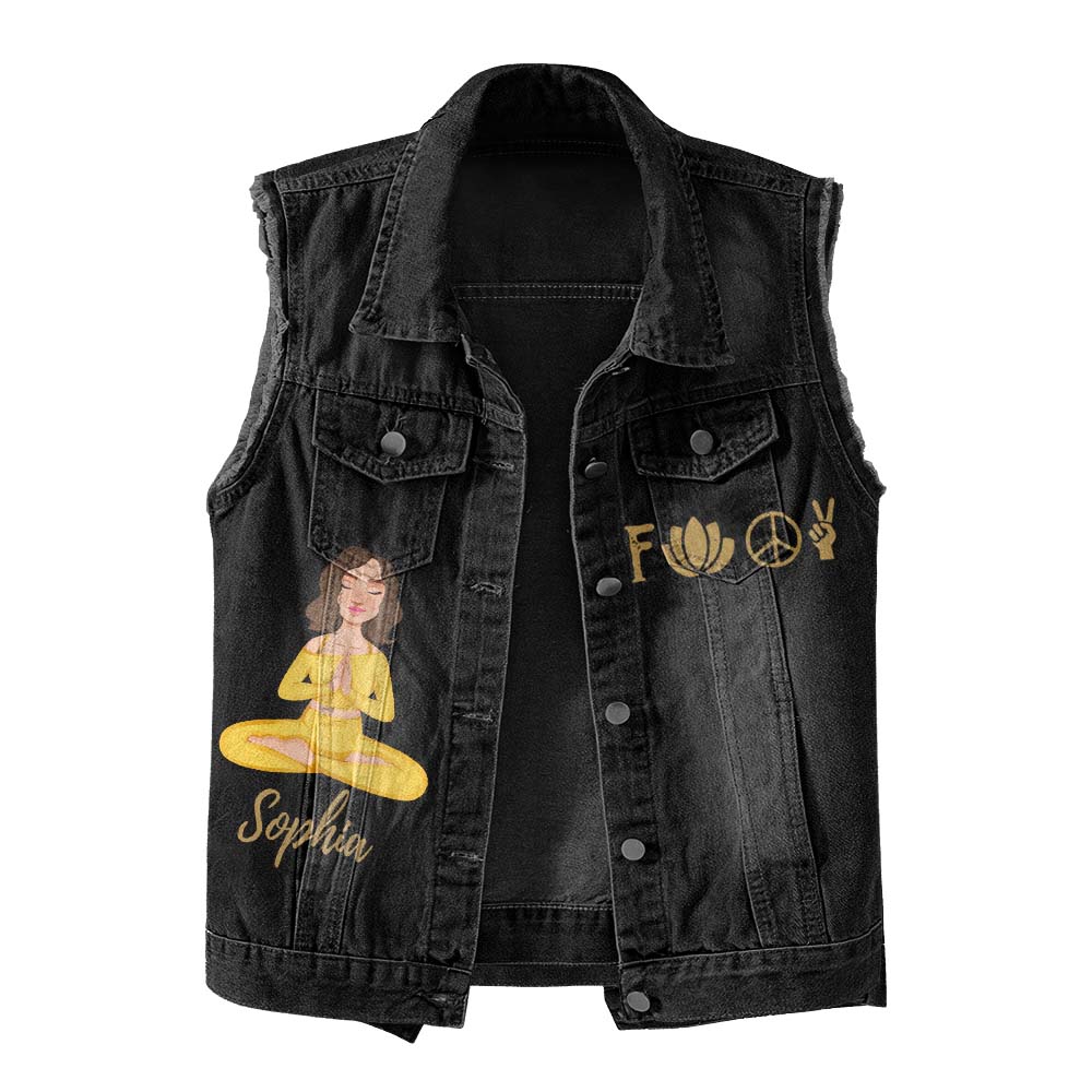 Premium Log Denim Vest - Gift For Women, Denim Vest Yoga, Yoga Lover