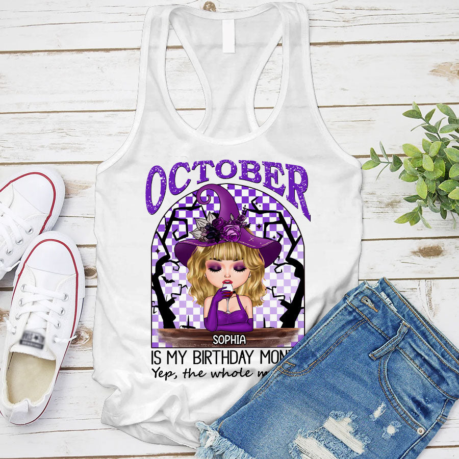 Custom October Birthday Shirt For Woman, Queens Are Born In October Gifts, Halloween Shirt