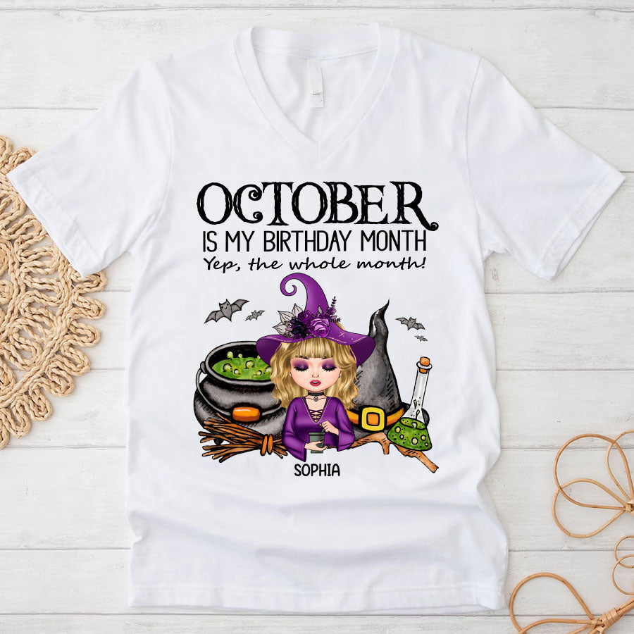 Custom October Birthday Shirt For Woman, Queens Are Born In October Gifts, Halloween Shirt