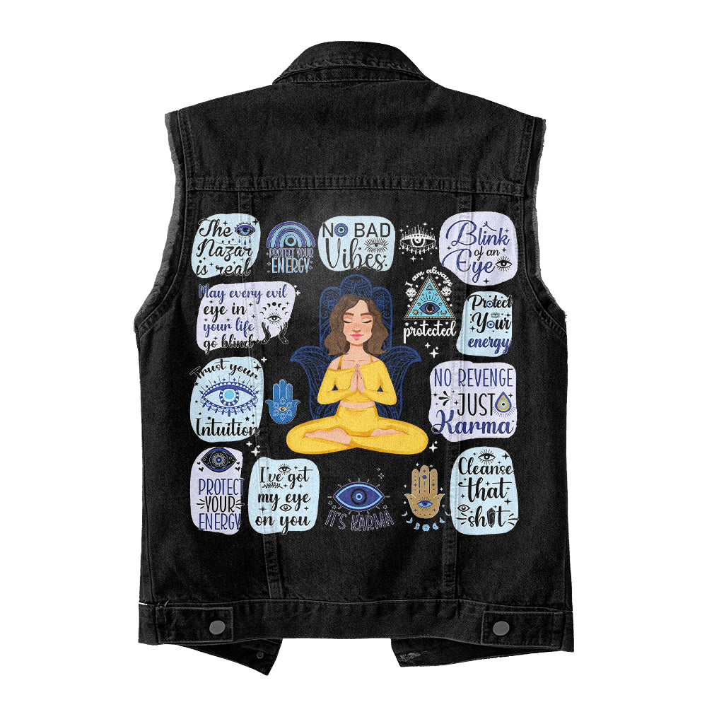 Premium Log Denim Vest - Gift For Women, Denim Vest Yoga, Yoga Lover