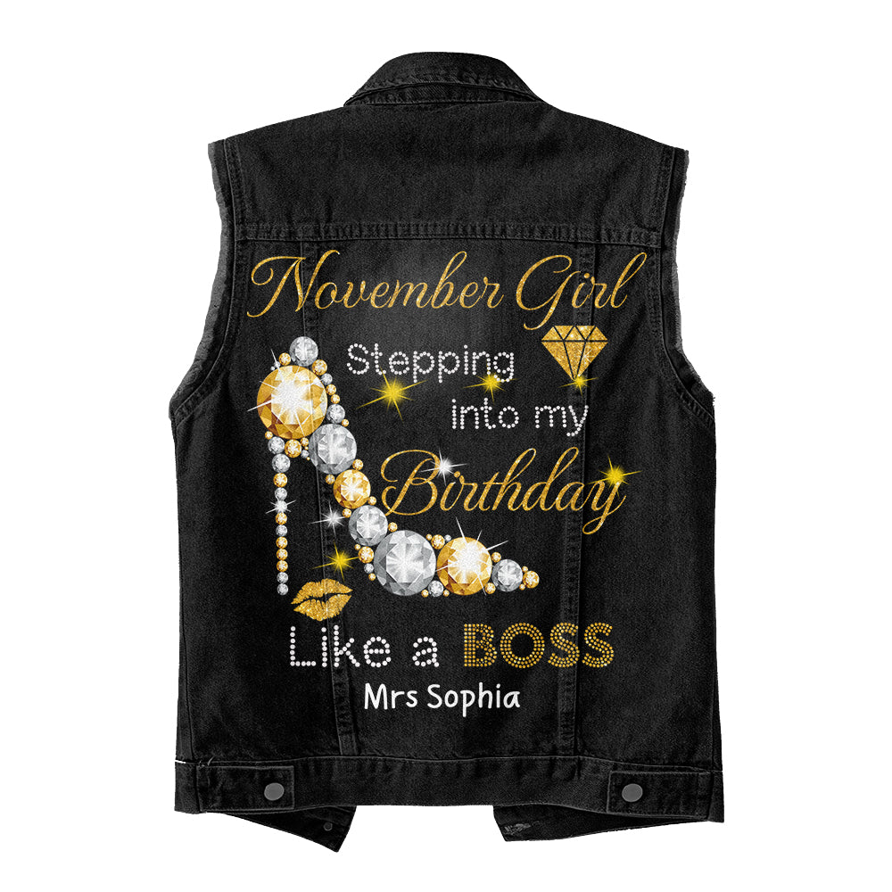 Premium Log Denim Vest - November Birthday Gifts, Custom Birthday Gift, Queens Are Born In November
