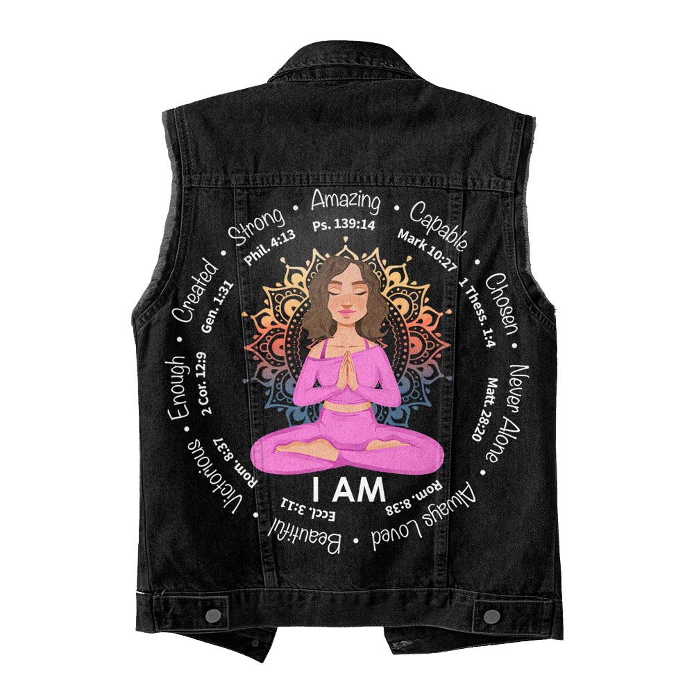 Premium Log Denim Vest - Gift For Women, Denim Vest Yoga, Yoga Lover