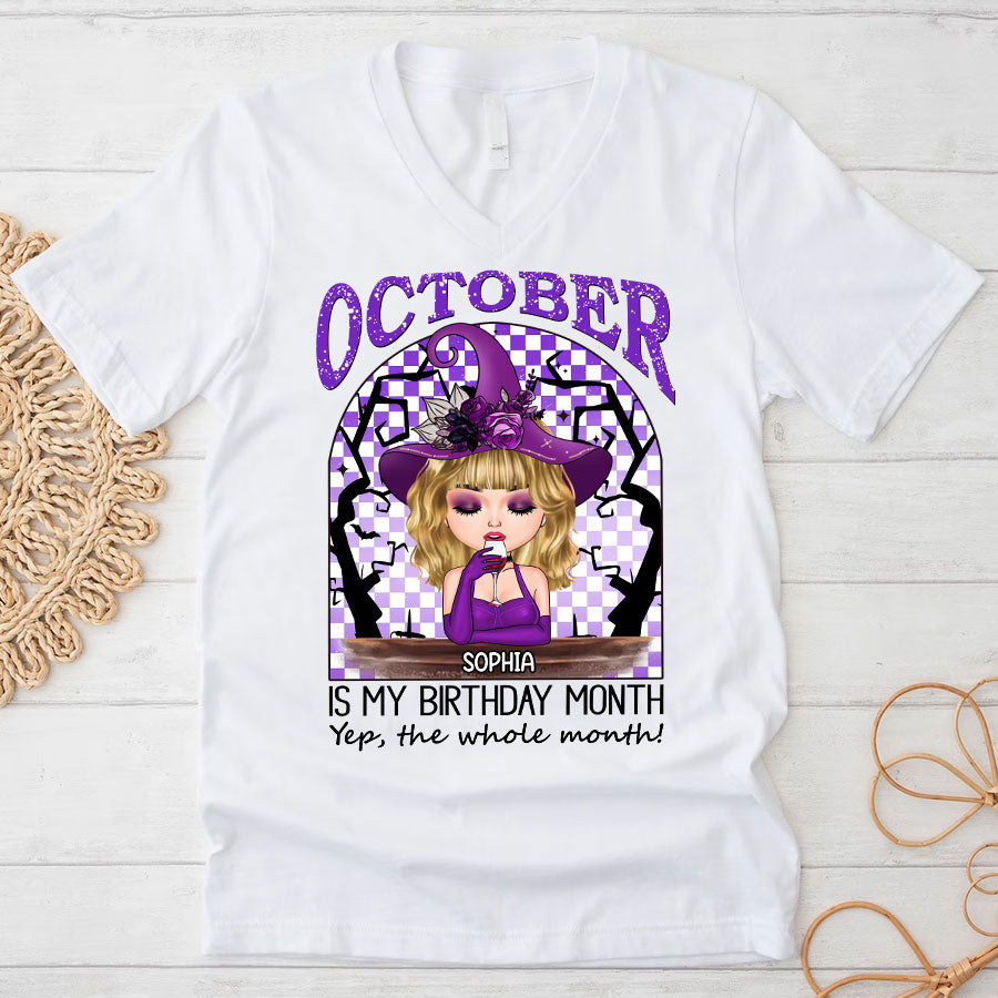 Custom October Birthday Shirt For Woman, Queens Are Born In October Gifts, Halloween Shirt