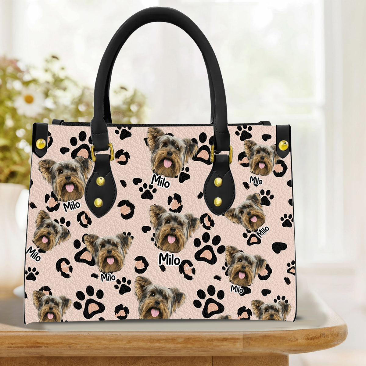 (Photo Inserted) Lovely Upload Pet Image - Personalized Leather Bag, Dog lover