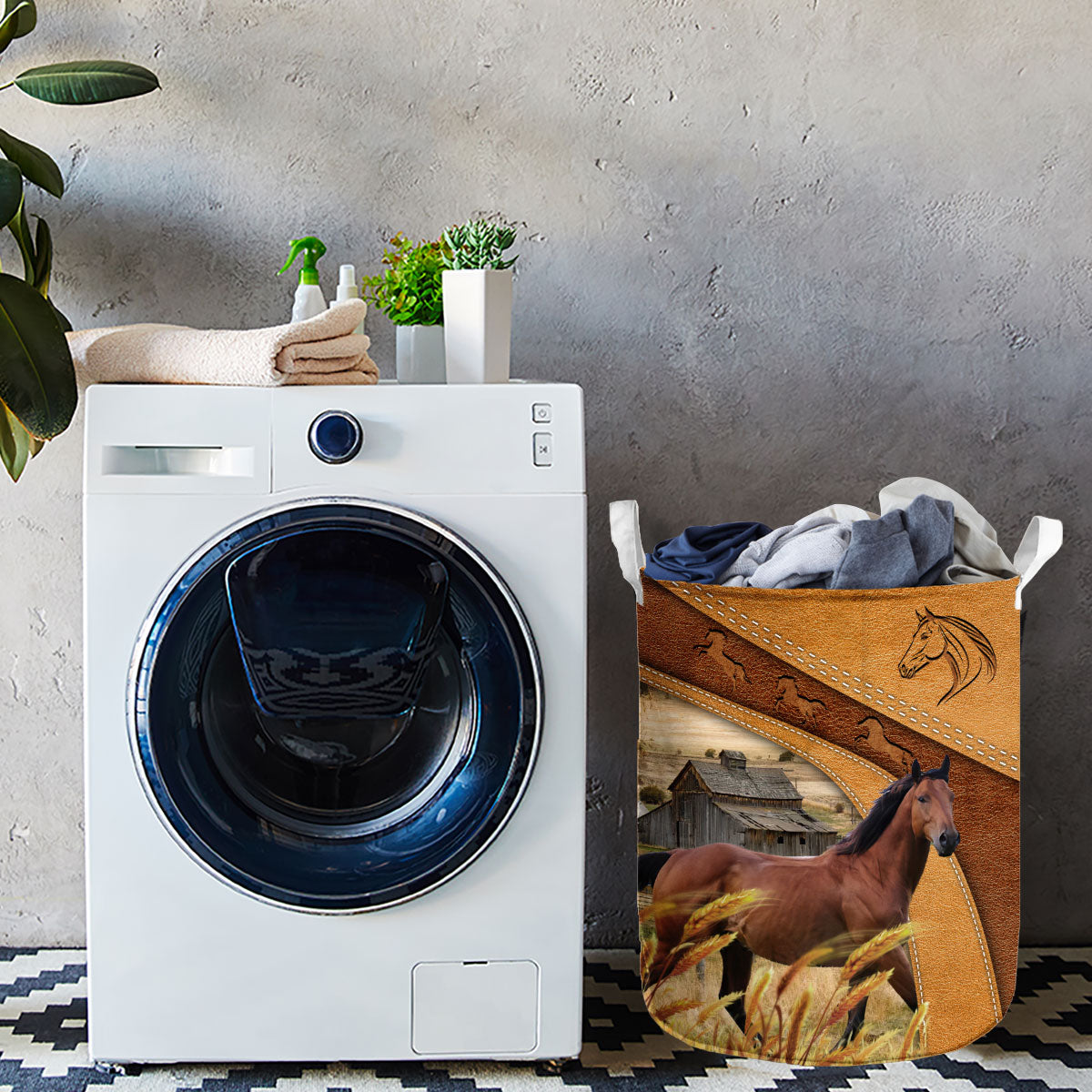 Leather Texture Horse Laundry Basket