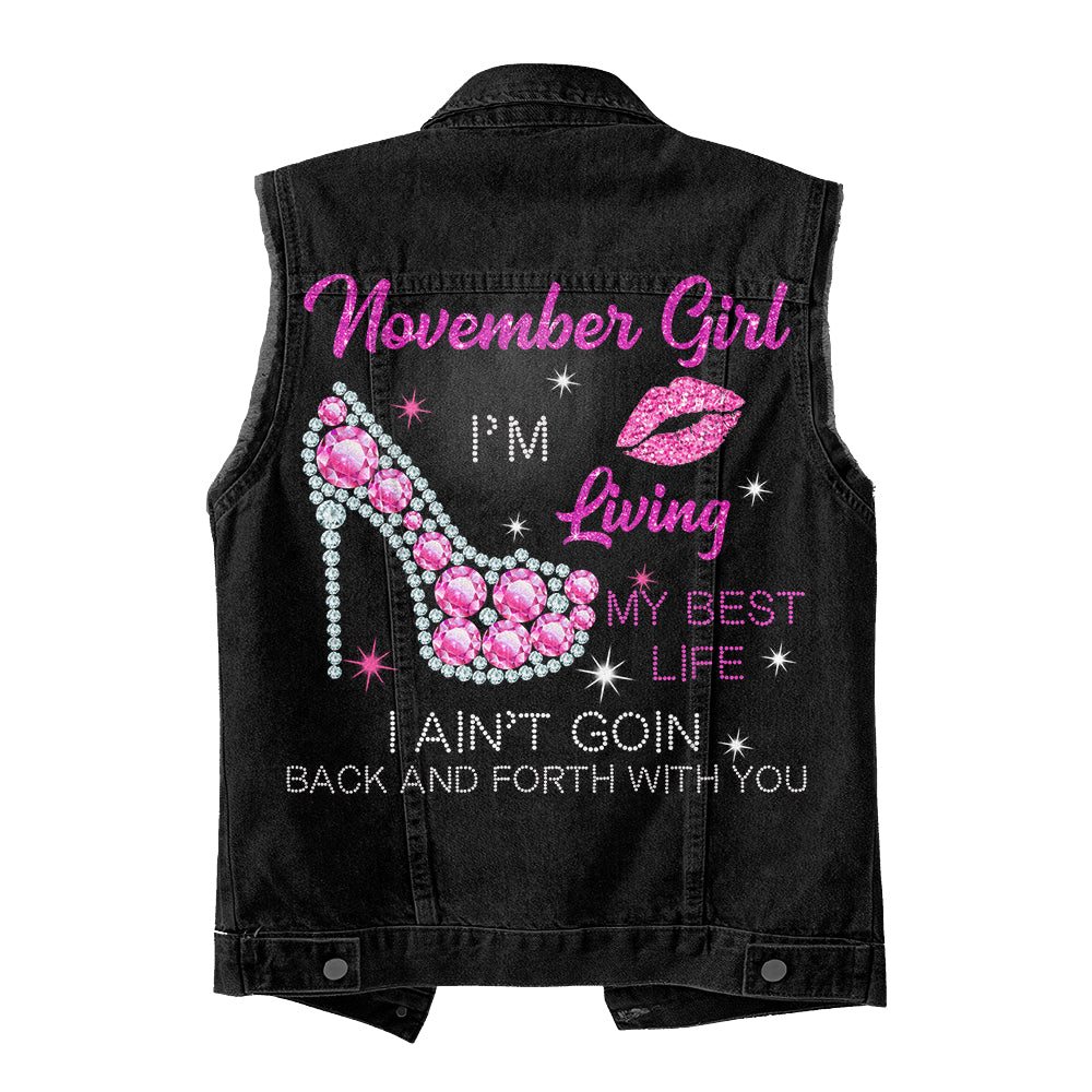 Premium Log Denim Vest - November Birthday Gifts, Custom Birthday Gift, Queens Are Born In November
