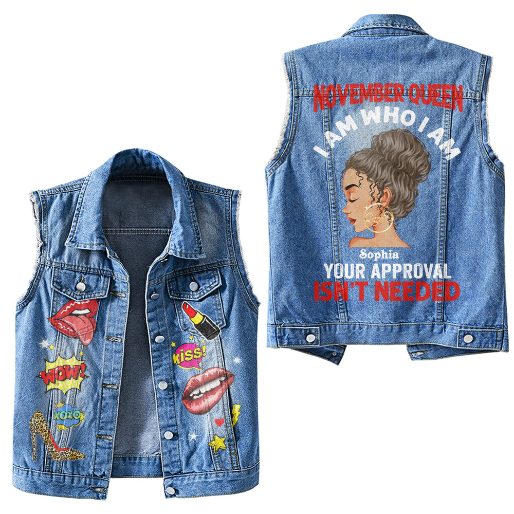 Premium Log Denim Vest - November Birthday Gifts, Custom Birthday Gift, Queens Are Born In November