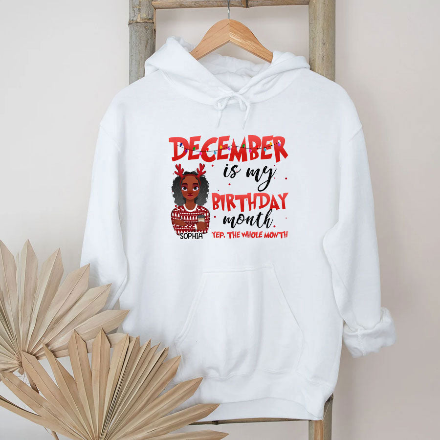 December Birthday Shirt, Custom Birthday Shirt, Queen Was Born In December, December Birthday Gifts For Afro Woman, December Birthday Gifts