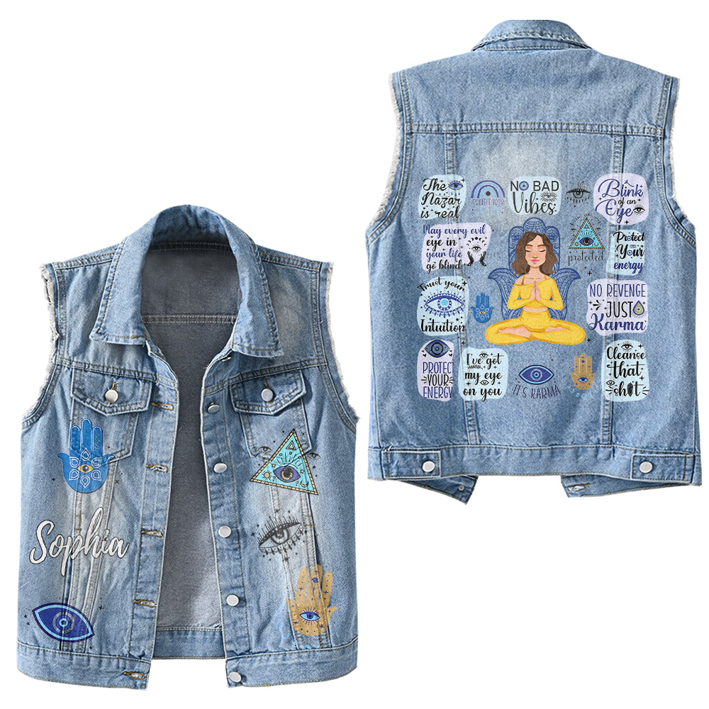 Premium Log Denim Vest - Gift For Women, Denim Vest Yoga, Yoga Lover
