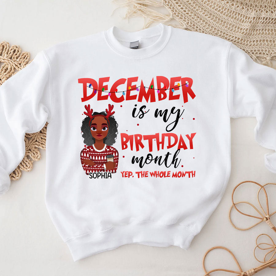 December Birthday Shirt, Custom Birthday Shirt, Queen Was Born In December, December Birthday Gifts For Afro Woman, December Birthday Gifts