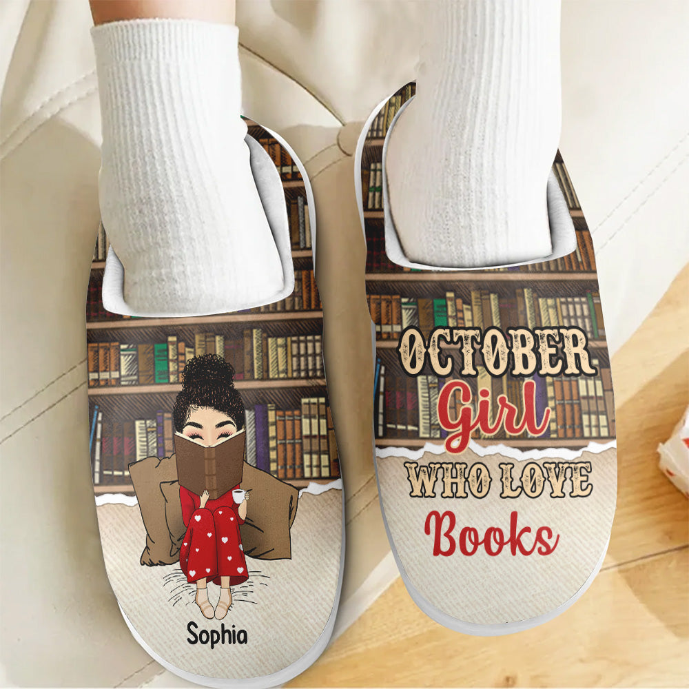 Personalized Slippers, Custom Birthday Gifts For October Girls, October Birthday Gifts For Book Lovers
