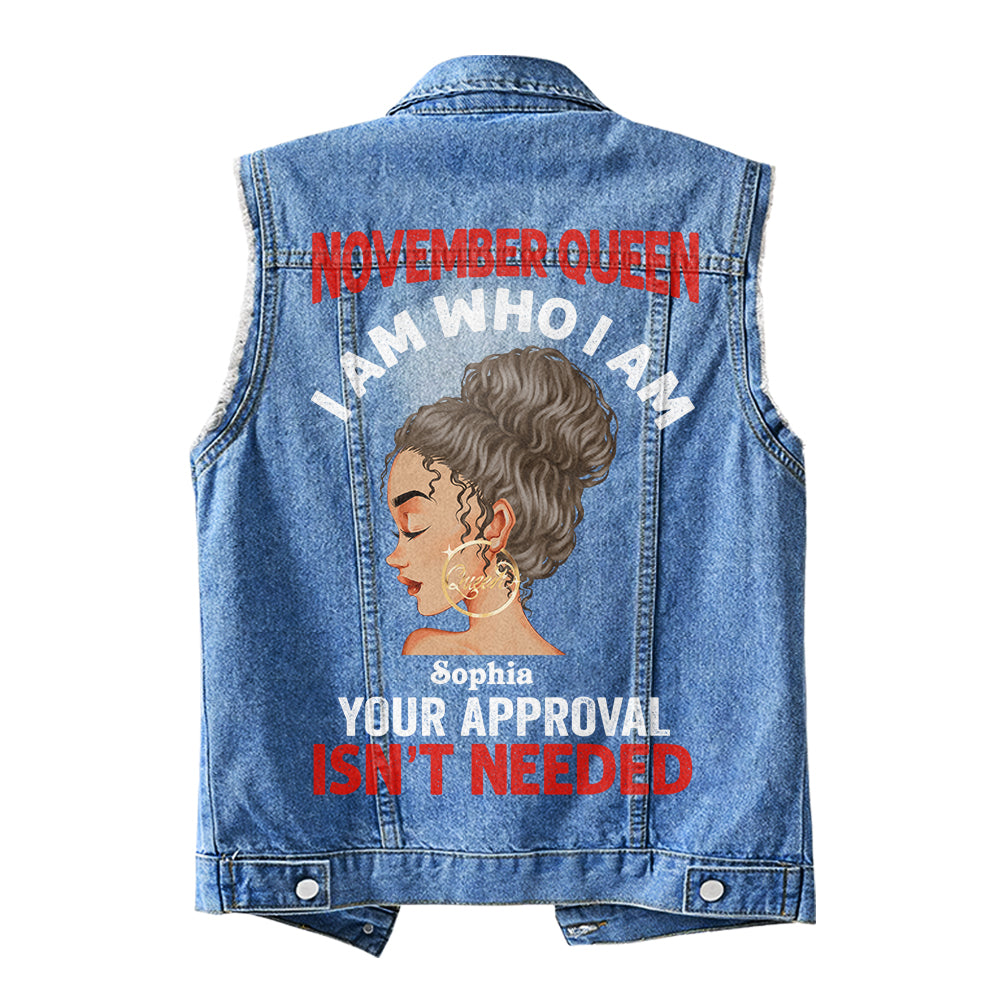 Premium Log Denim Vest - November Birthday Gifts, Custom Birthday Gift, Queens Are Born In November