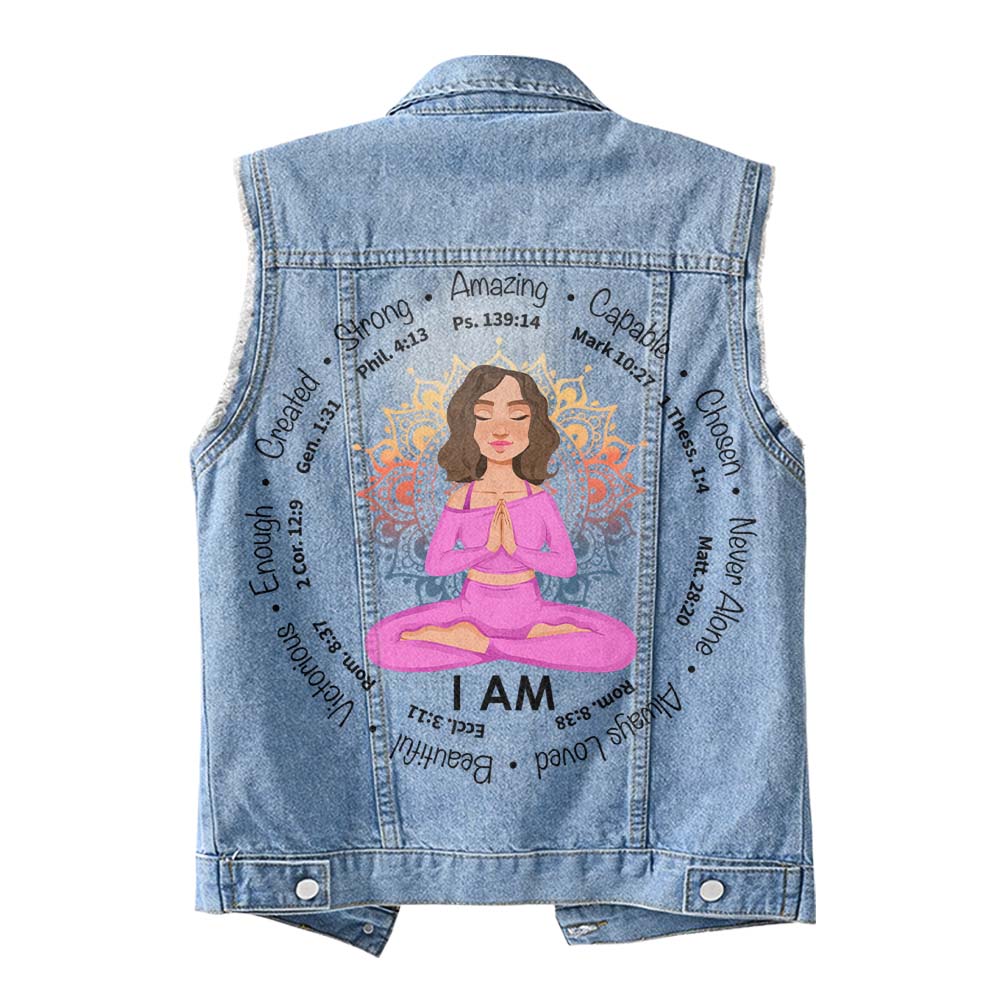 Premium Log Denim Vest - Gift For Women, Denim Vest Yoga, Yoga Lover