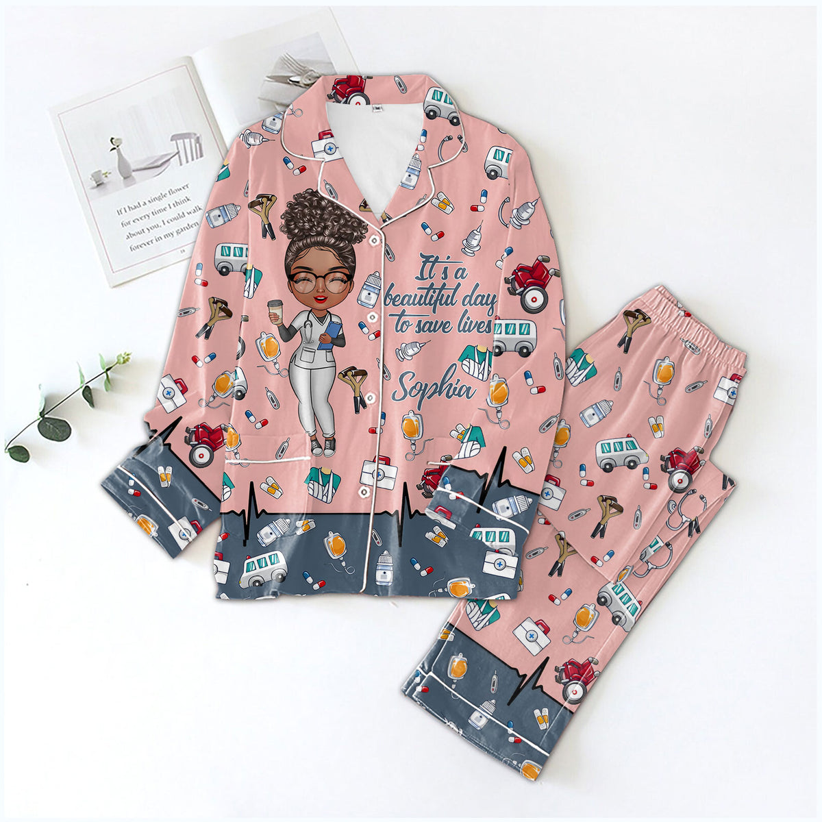 Personalized Women's Pajama Set, Gift For Nurse - Love Nurse Life, It's a beautiful day to save lives
