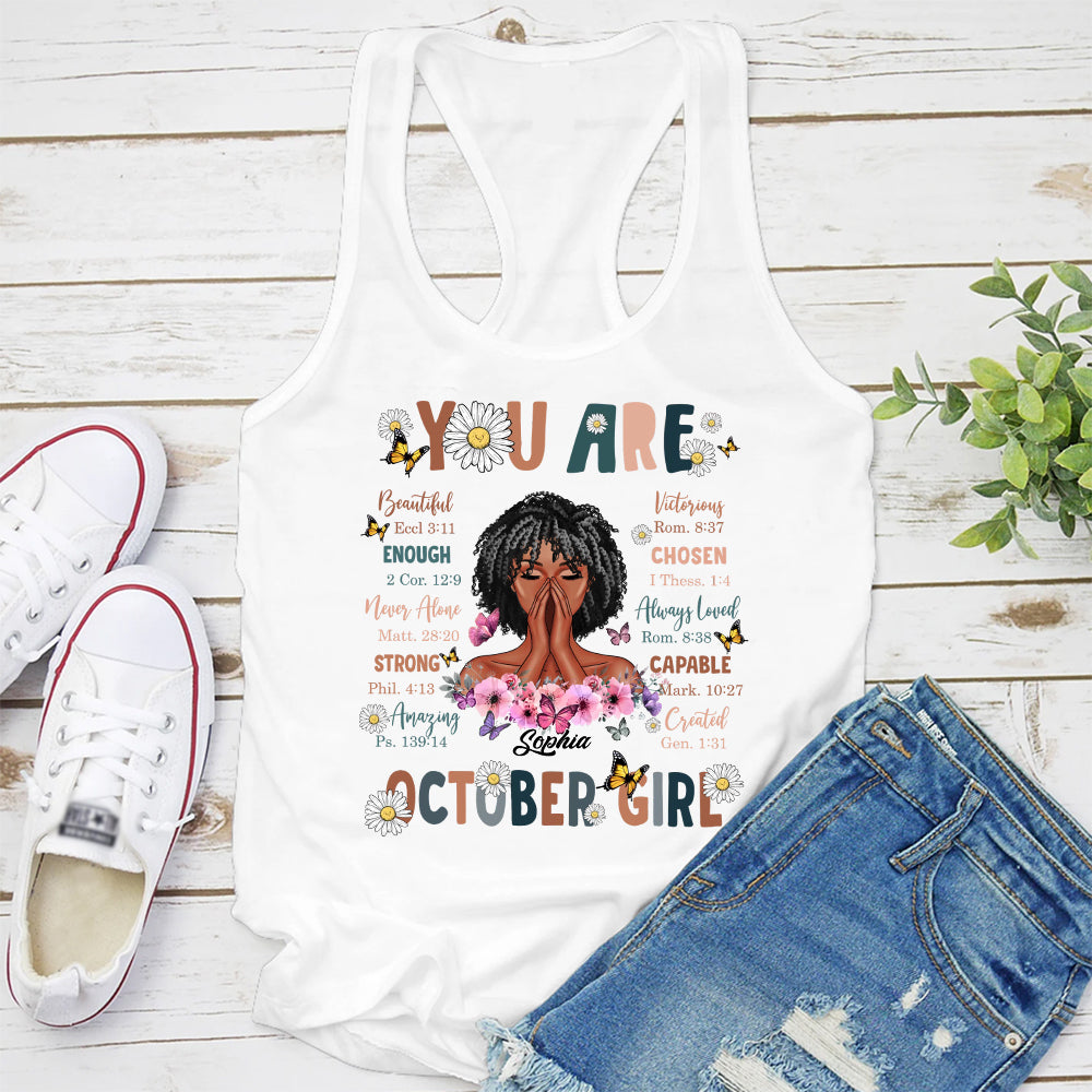 Custom October Birthday Shirt For Woman, Queens are Born In October Gifts, Melanin Afro Woman Shirt, Black Girl Tee, Afro Queen Gift-YPT-ALK