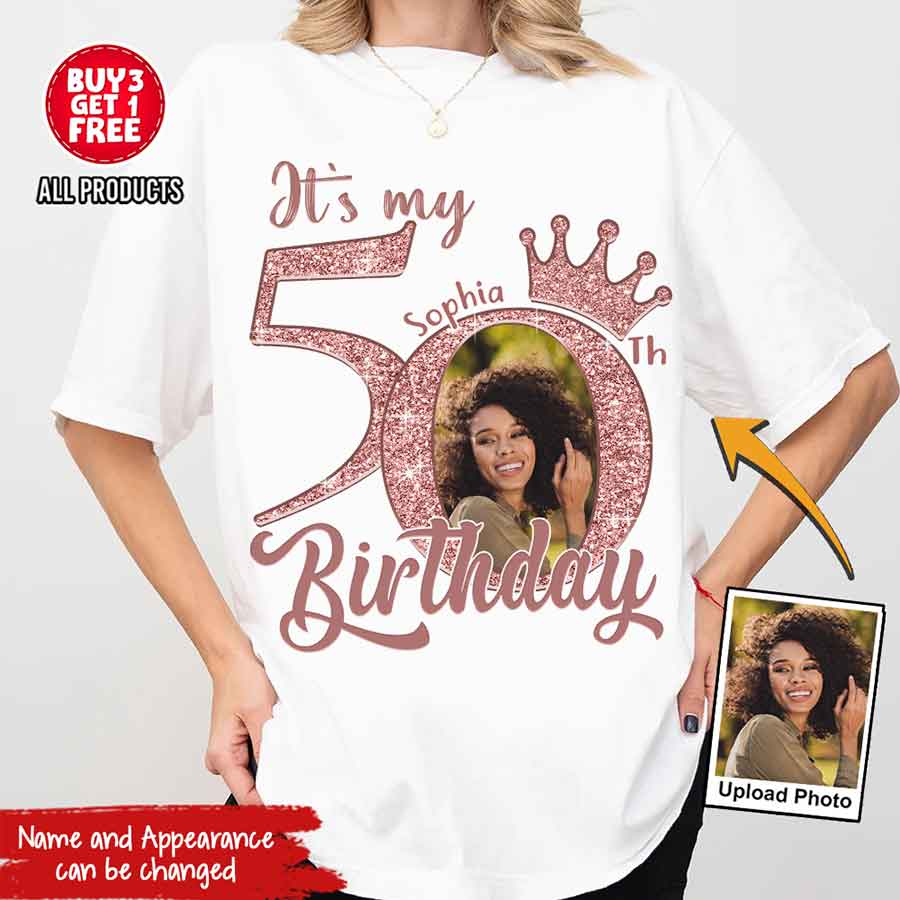 50th Birthday Unique T Shirt For Woman, Custom Birthday Shirt, Her Gifts For 50 Years Old, Custom Picture Tee, Personalized Birthday Shirt-YPT-HCT