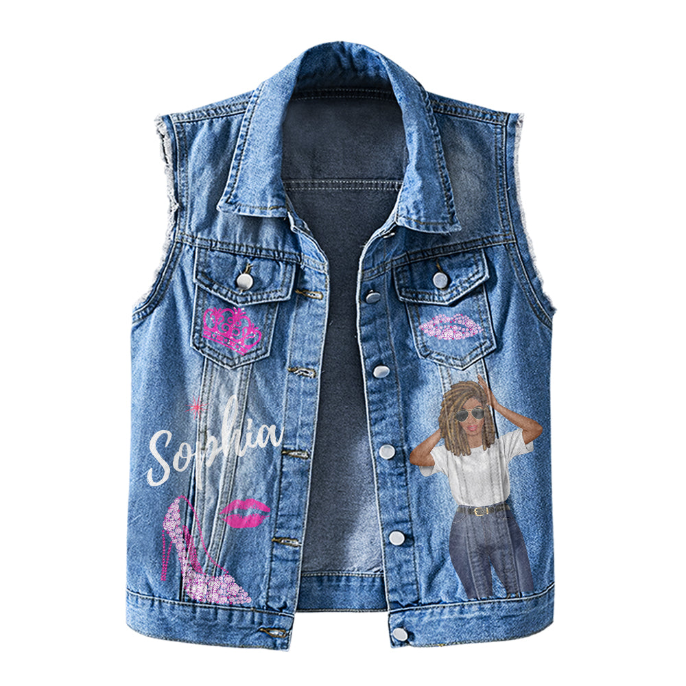 Premium Log Denim Vest - Personalised November Month Birthday Gifts, Gift Ideas November Month Birthday Woman