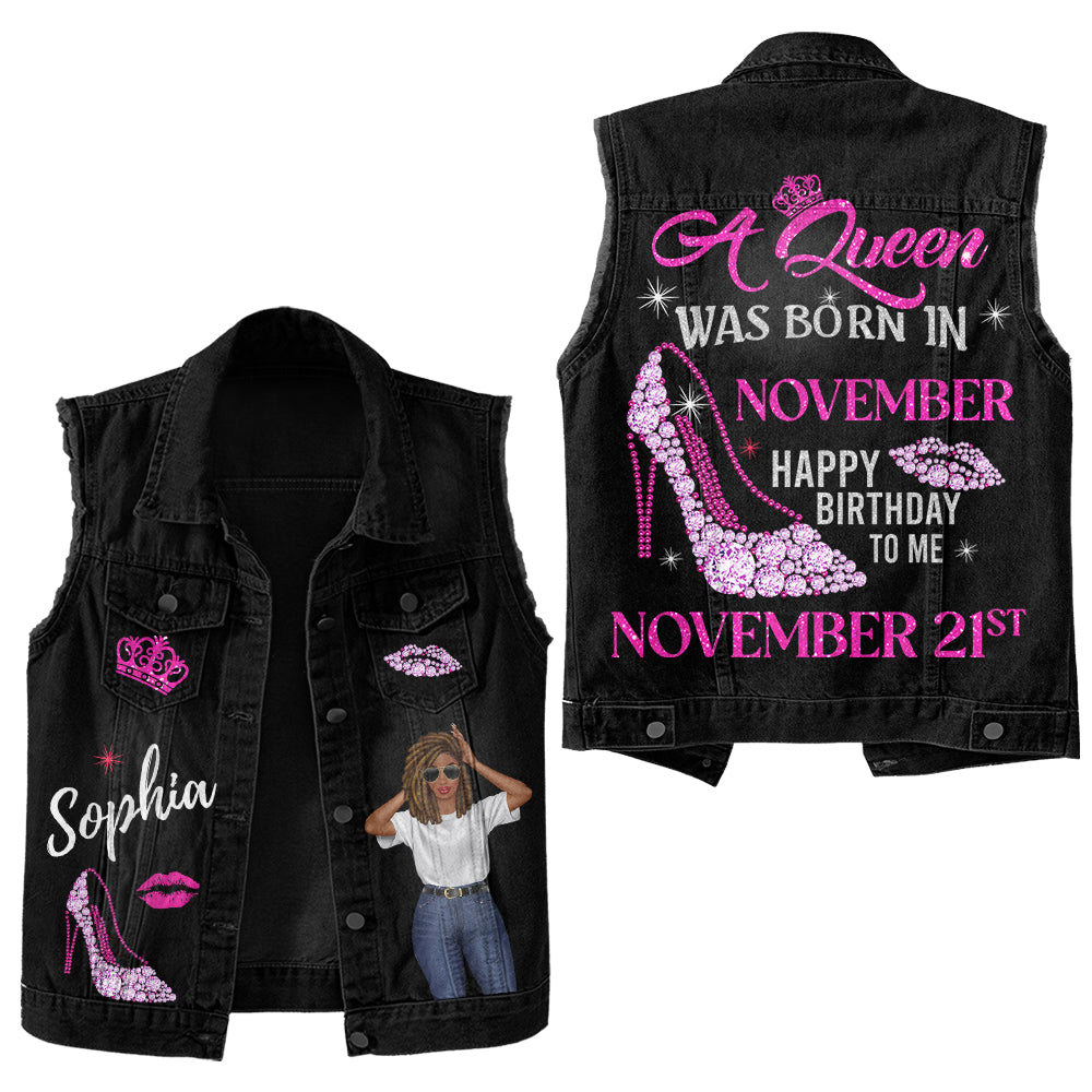 Premium Log Denim Vest - Personalised November Month Birthday Gifts, Gift Ideas November Month Birthday Woman