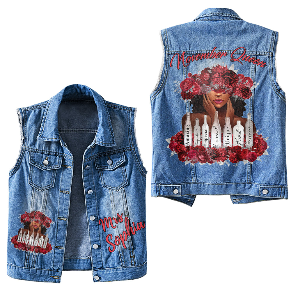 Premium Log Denim Vest - Personalised November Month Birthday Gifts, Gift Ideas November Month Birthday Woman