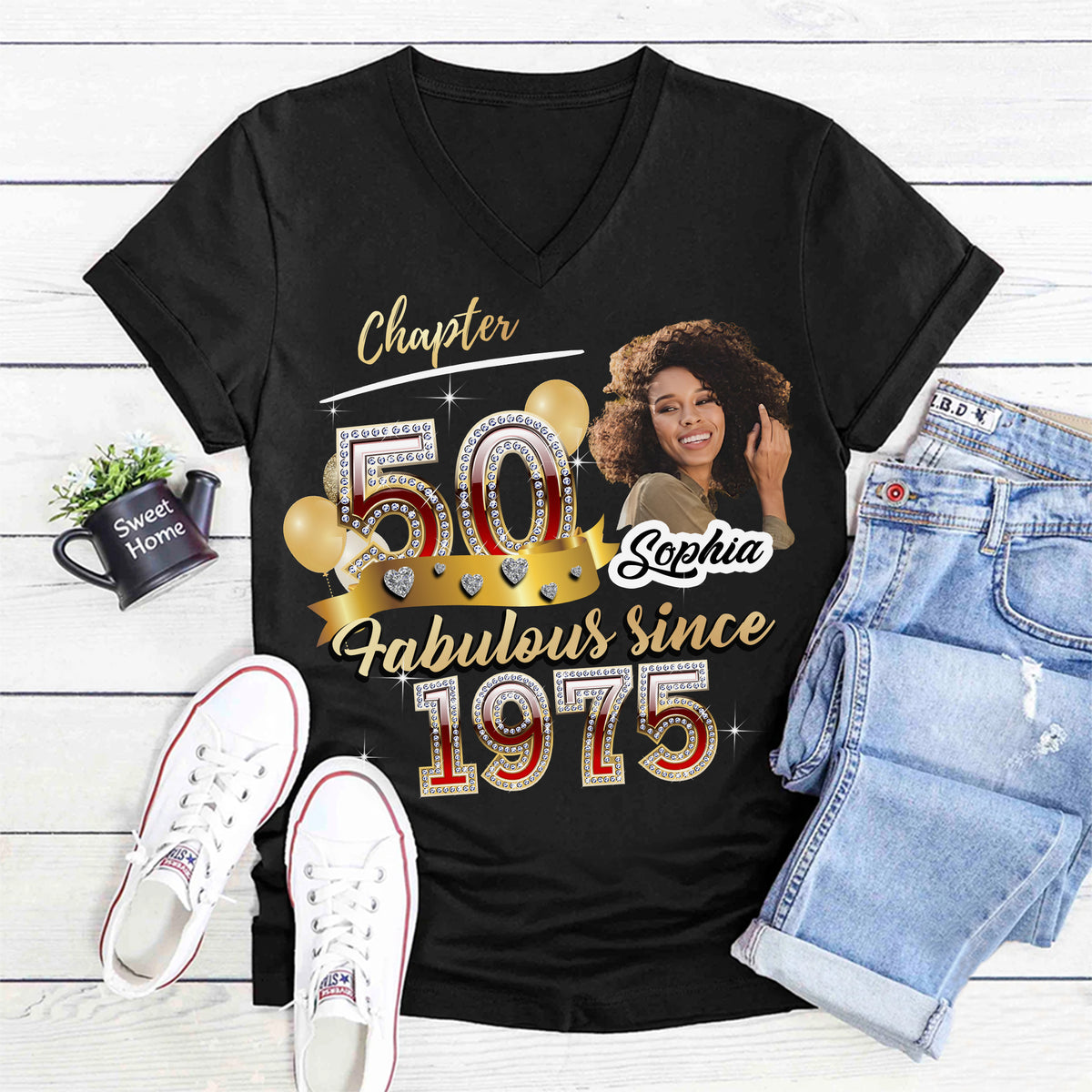 Custom Face Photo 50&#39;s Birthday Shirt, Fabulous Since 1975 50th Birthday Unique T Shirt For Woman, Custom Birthday Shirt, Her Gifts For 50 Years Old , Turning 50 Birthday Cotton Shirt-YPT-ALK