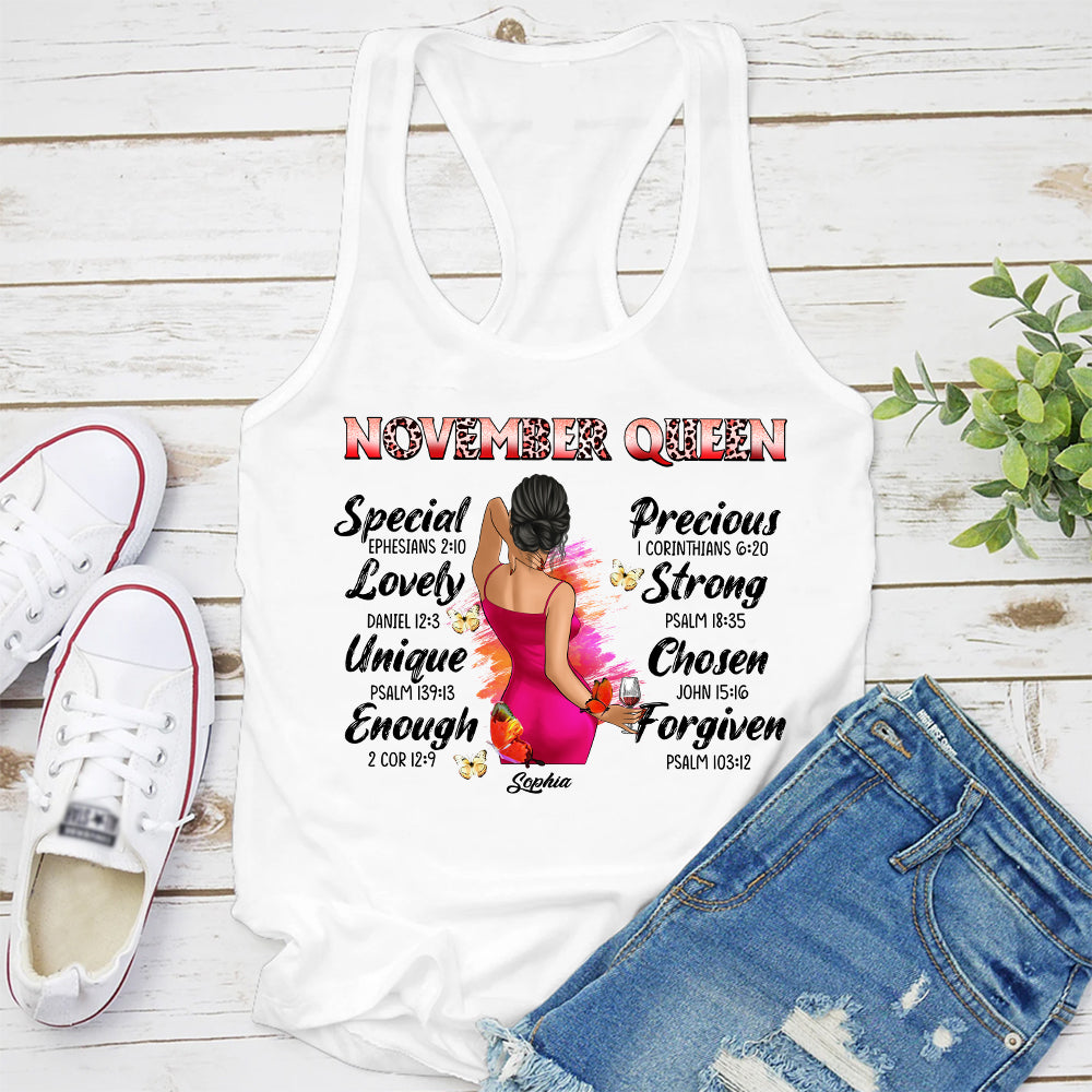 Personalized November T Shirt, Custom November Birthday Shirt For Woman, Queens Are Born In November Gifts, Melanin Afro Woman Shirt, Black Girl Tee, Afro Queen Gift-YPT-HCT